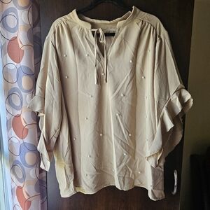 Elegant Cream Women's Top with Pearl Accents